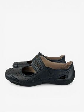 Ros Hommerson Chelsea Mary Jane Flat Shoes Womens 8 W Wide Navy Blue Leather